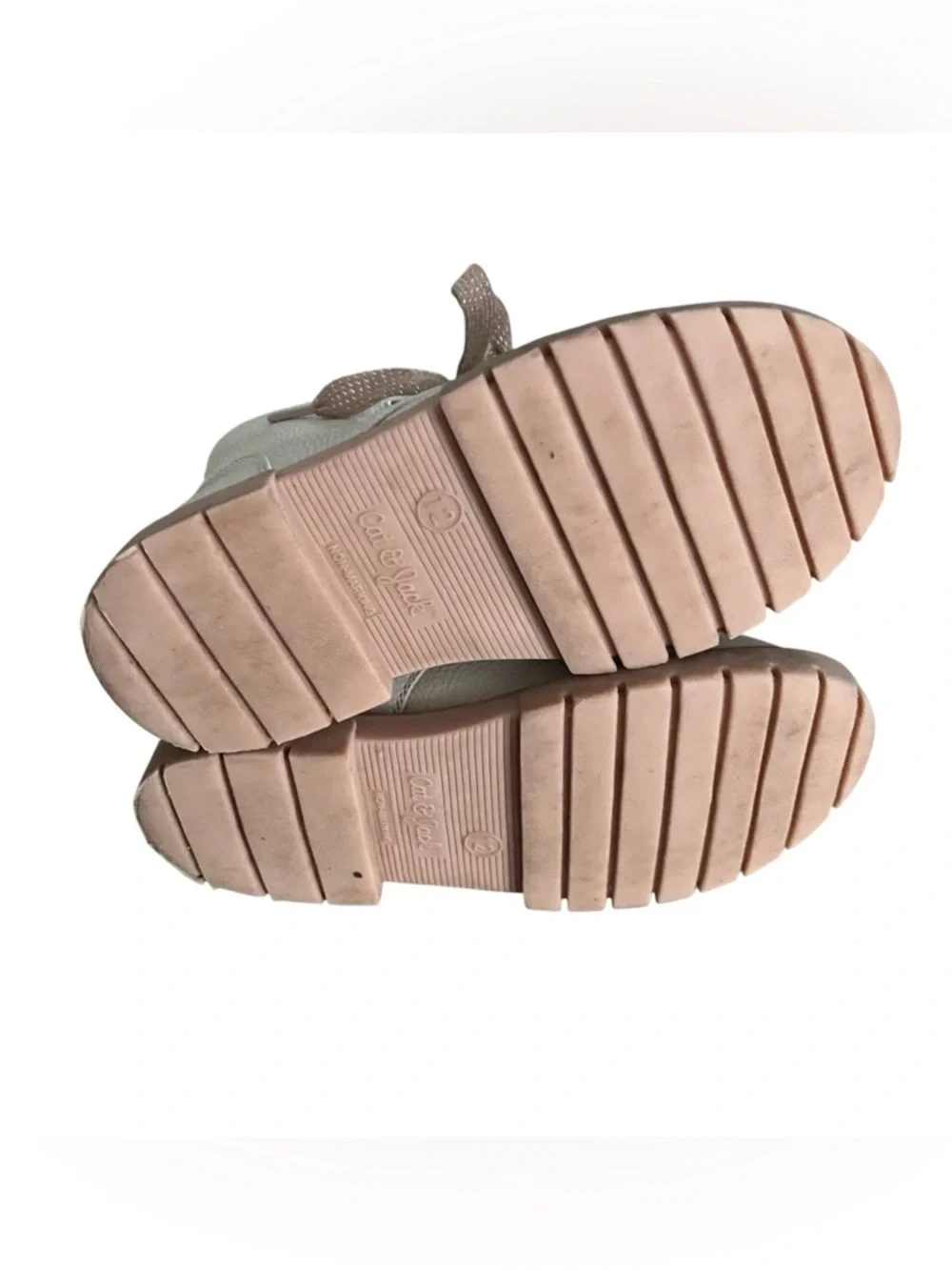 Cat & Jack Cream Leather Ankle Boots with Pink Laces